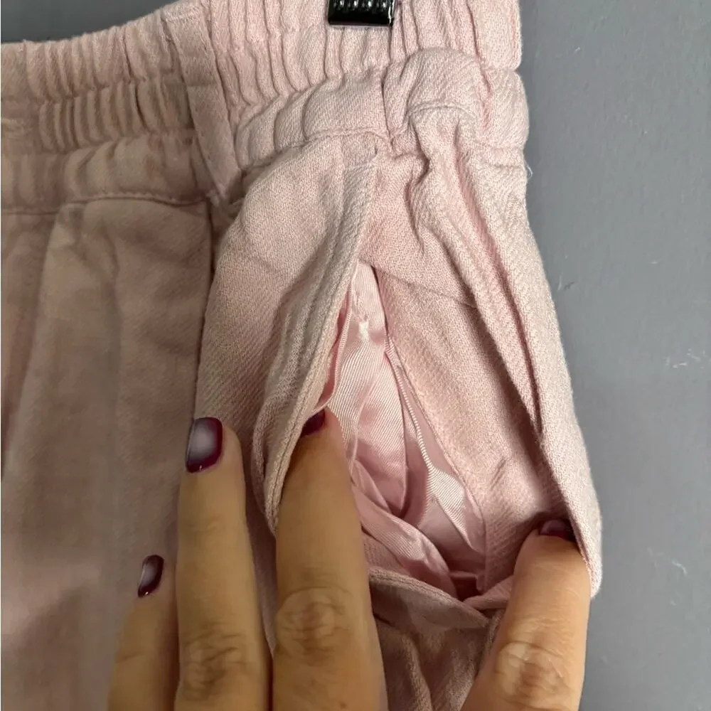 Zara Pink Linen Blend Straight Leg Relaxed Fit Pants Large